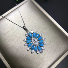 Load image into Gallery viewer, S925 silver natural blue turquoise gem necklace natural gemstone pendant Elegant geometry Talonpaw woman party gift  jewelry