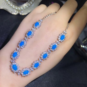 KJJEAXCMY boutique jewelry 925 sterling silver inlaid natural blue turquoise gemstone female bracelet support detection luxury