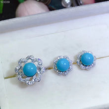 Load image into Gallery viewer, ELEGANT BLUE TURQUOISE RING AND STUD EARRINGS JEWELRY SET WOMEN ORNAMENT 925 STERLING SILVER FINE JEWELRY ROUND NATURAL GEM GIFT