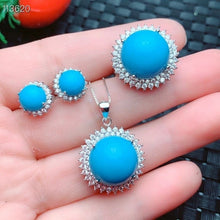 Load image into Gallery viewer, Silver Jewelry Set Women Trendy Sterling Silver Ring Earring Pendant Sun Flower Turquoise Gemstone Wedding Bridal Jewelry Set