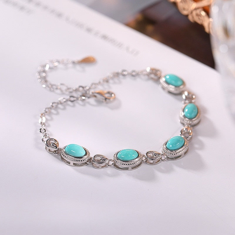 Bastiee Luxury Bracelets silver 925 jewelry charm bracelet for women Turquoise natural stone hmong handmade