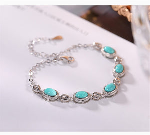 Bastiee Luxury Bracelets silver 925 jewelry charm bracelet for women Turquoise natural stone hmong handmade