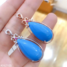 Load image into Gallery viewer, Fine jewelry 925 pure silver inlaid blue Turquoise girl noble luxury water drop Chinese style large gem pendant necklace support