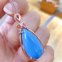 Load image into Gallery viewer, Fine jewelry 925 pure silver inlaid blue Turquoise girl noble luxury water drop Chinese style large gem pendant necklace support