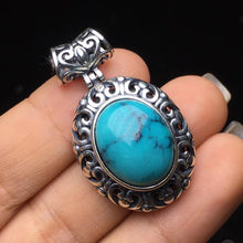 Load image into Gallery viewer, Oval Shape Sterling Silver Ancient Jewelry Natural Turquoise Stone Blue Color Pendant