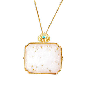 Uglyless Open Sachet Photo Folder Square Box Pendants for Women Hollow Carved Jade Necklaces 925 Silver Jewelry Turquoise +Chain