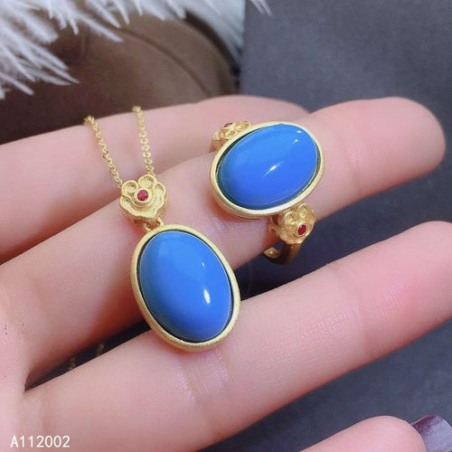 KJJEAXCMY fine jewelry natural Turquoise 925 sterling silver women pendant necklace chain ring set support test luxury