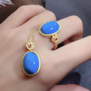 KJJEAXCMY fine jewelry natural Turquoise 925 sterling silver women pendant necklace chain ring set support test luxury