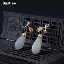 Load image into Gallery viewer, Bastiee Gold Plated Jade Drop Earrings Turquoise 925 Sterling Silver Jewelry For Women Accessories Magnolia Flower Earings Gifts