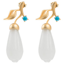 Load image into Gallery viewer, Bastiee Gold Plated Jade Drop Earrings Turquoise 925 Sterling Silver Jewelry For Women Accessories Magnolia Flower Earings Gifts