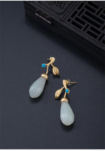 Load image into Gallery viewer, Bastiee Gold Plated Jade Drop Earrings Turquoise 925 Sterling Silver Jewelry For Women Accessories Magnolia Flower Earings Gifts