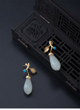 Load image into Gallery viewer, Bastiee Gold Plated Jade Drop Earrings Turquoise 925 Sterling Silver Jewelry For Women Accessories Magnolia Flower Earings Gifts