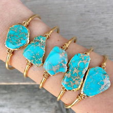 Load image into Gallery viewer, BM14727 Aqua Blue Ocean Jasper Cuff Bracelet Turquoise Ocean Jasper Stone Bracelet Boho Jewelry Raw Brass Cuff Gift