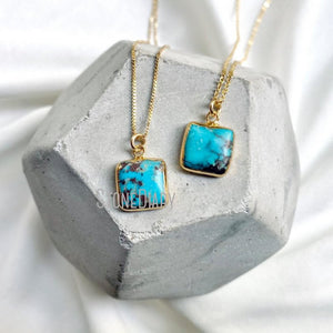 NM36557 Square Turquoise Necklace December Birthstone Rustic Gemstone Jewelry Chunky Crystal Charm Pendant Gift For Her