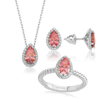 Load image into Gallery viewer, Valori Jewels 3 Carat, Zirconia Green And White Pear Gemstone, Rose Gold Plated, Sterling Silver Trio Set