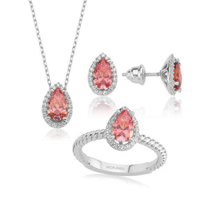 Valori Jewels 3 Carat, Zirconia Green And White Pear Gemstone, Rose Gold Plated, Sterling Silver Trio Set