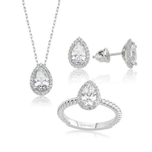 Valori Jewels 3 Carat, Zirconia Green And White Pear Gemstone, Rose Gold Plated, Sterling Silver Trio Set