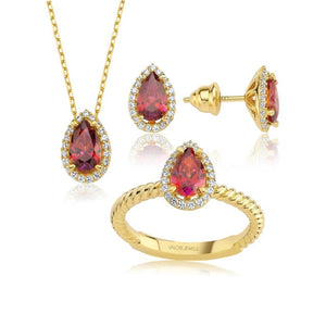 Valori Jewels 3 Carat, Zirconia Green And White Pear Gemstone, Rose Gold Plated, Sterling Silver Trio Set