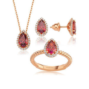 Valori Jewels 3 Carat, Zirconia Green And White Pear Gemstone, Rose Gold Plated, Sterling Silver Trio Set