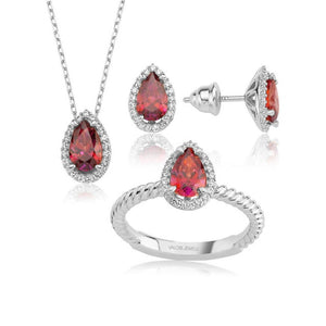 Valori Jewels 3 Carat, Zirconia Green And White Pear Gemstone, Rose Gold Plated, Sterling Silver Trio Set