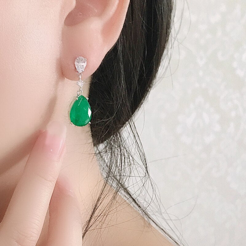 AINUOSHI Pear-Shaped 10x14mm Lab Created Emerald Drop Earrings For Women Jewelry 100% Real 925 Silver Surprise Party Gifts