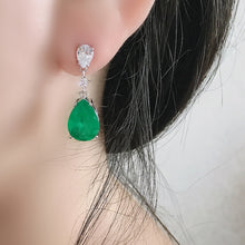 Load image into Gallery viewer, AINUOSHI Pear-Shaped 10x14mm Lab Created Emerald Drop Earrings For Women Jewelry 100% Real 925 Silver Surprise Party Gifts