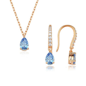 Valori Jewels 0.99 Carat, Zirconia Fancy Blue And White Pear Gemstone, Rose Gold Plated, Sterling Silver Mini Set