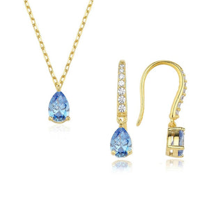 Valori Jewels 0.99 Carat, Zirconia Fancy Blue And White Pear Gemstone, Rose Gold Plated, Sterling Silver Mini Set