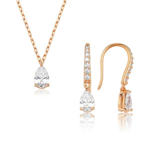 Valori Jewels 0.99 Carat, Zirconia Fancy Blue And White Pear Gemstone, Rose Gold Plated, Sterling Silver Mini Set