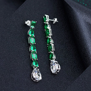 COLORFISH Luxury Genuine 925 Sterling Silver Simulated Diamond Women Drop Dangle Emerald Pear Earrings