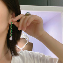 Load image into Gallery viewer, COLORFISH Luxury Genuine 925 Sterling Silver Simulated Diamond Women Drop Dangle Emerald Pear Earrings