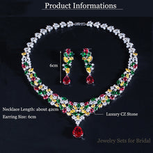 Load image into Gallery viewer, ThreeGraces Sumptuous Pave Pear Drop Cubic Zircon Stone Silver Color Necklace and Earrings Wedding Jewelry Set for Brides JS056