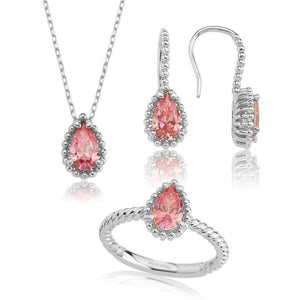 Valori Jewels 3 Carat, Zirconia Red Pear Gemstone, Rose Gold Plated, Sterling Silver Trio Set