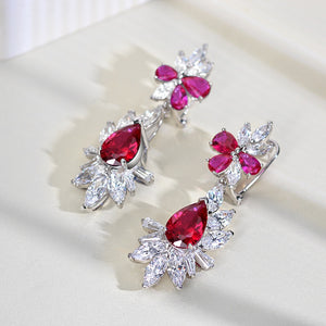 GICA 100% 925 Sterling Silver 8*12mm Pear Ruby Sapphire High Carbon Diamond Drop Earrings For Women Sparkling Fine Jewelry Gift