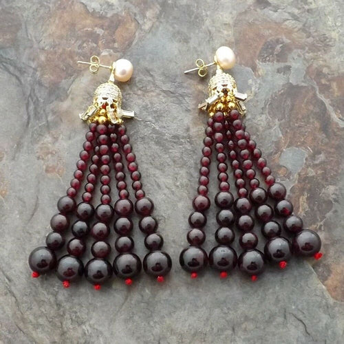 Beautiful Garnet Pink freshwater Pear Zircon Pave Earrings