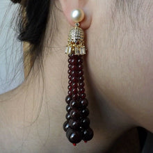 Load image into Gallery viewer, Beautiful Garnet Pink freshwater Pear Zircon Pave Earrings