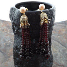 Load image into Gallery viewer, Beautiful Garnet Pink freshwater Pear Zircon Pave Earrings