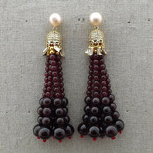 Load image into Gallery viewer, Beautiful Garnet Pink freshwater Pear Zircon Pave Earrings