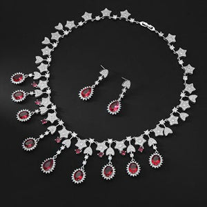 Clear Water Drop Pear Cut Cubic Zircon Bridal Red Jewelry Set Parure Bijoux Femme Mariage Luxury Jewelry