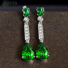 Load image into Gallery viewer, COSYA 100% 925 Sterling Silver Pear Emerald Shining High Carbon Diamond Earrings For Women Wedding Engagement Party Fine Jewelry