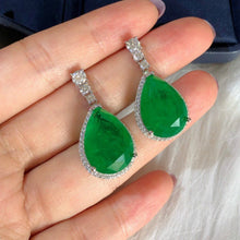 Load image into Gallery viewer, High quality 925 Sterling Silver Emerald Pear Cut Green Gemstone Wedding Fine Jewelry Engagement Drop Dangle Earrings