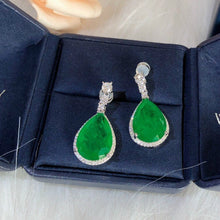 Load image into Gallery viewer, High quality 925 Sterling Silver Emerald Pear Cut Green Gemstone Wedding Fine Jewelry Engagement Drop Dangle Earrings