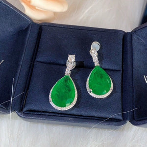 High quality 925 Sterling Silver Emerald Pear Cut Green Gemstone Wedding Fine Jewelry Engagement Drop Dangle Earrings