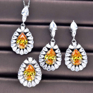 925 New Luxury Jewelry Set Water Drop Pear-shaped Topaz Blue Diamond Ring Earrings Pendant Necklace For Women Engagement Gift