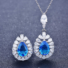 Load image into Gallery viewer, 925 New Luxury Jewelry Set Water Drop Pear-shaped Topaz Blue Diamond Ring Earrings Pendant Necklace For Women Engagement Gift