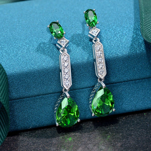 New Fashion 100% 925 Sterling Silver Pear Cut Created Emerald High Carbon Diamond Drop Earrings for Women Luxury Fine Jewelry