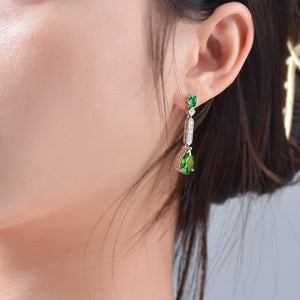 New Fashion 100% 925 Sterling Silver Pear Cut Created Emerald High Carbon Diamond Drop Earrings for Women Luxury Fine Jewelry