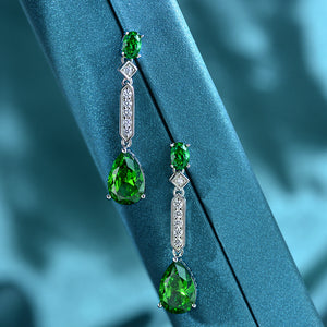 New Fashion 100% 925 Sterling Silver Pear Cut Created Emerald High Carbon Diamond Drop Earrings for Women Luxury Fine Jewelry