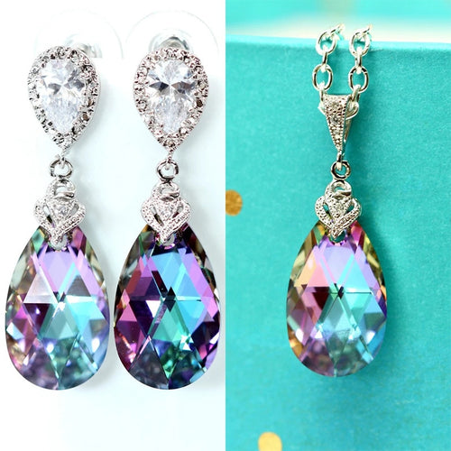 2021 New Luxury Colorful Pear Dubai Wedding Jewelry Sets for Women Anniversary Gift Jewelry Wholesale J6594