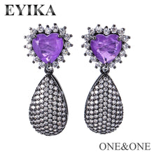 Load image into Gallery viewer, EYIKA Luxury Fusion Crystal Pear Stud Earring Heart Purple Crystal and White Micro Zircon Korean Earings Fashion Women Jewelry